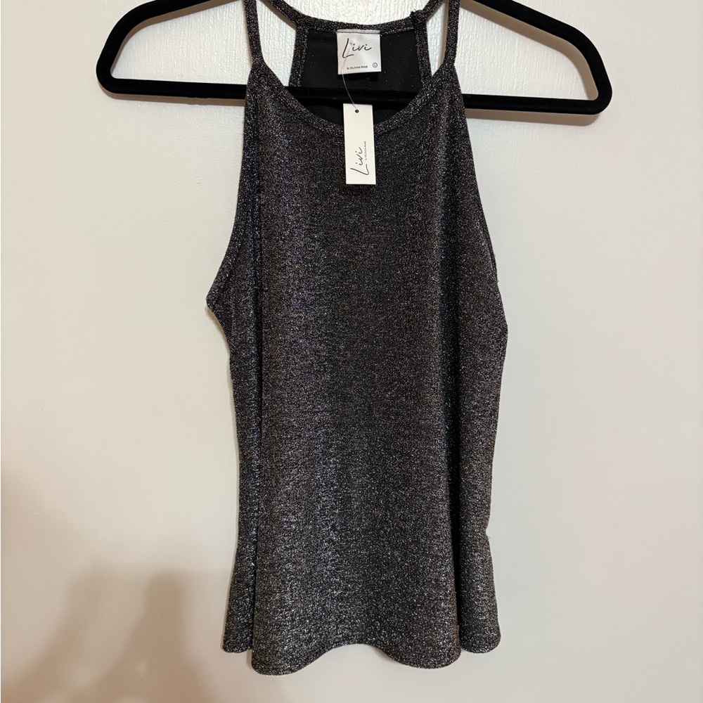 Livi by Olivia Rae Sparkle Glitter Halter Tank Top Women's Black Silver